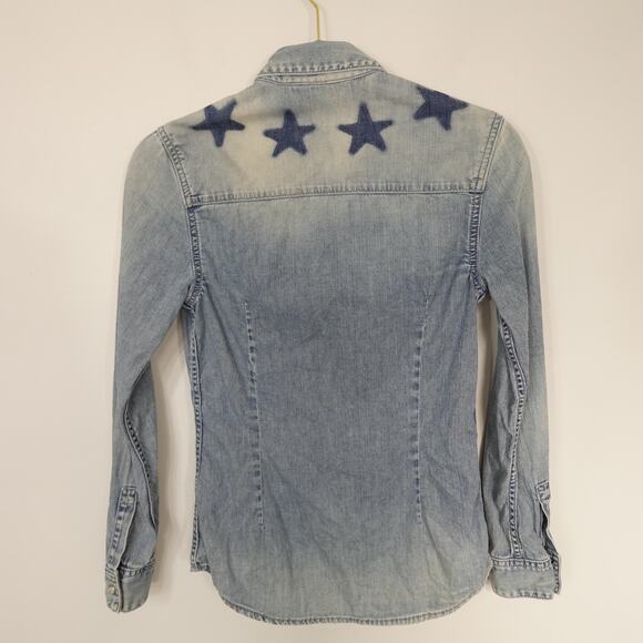 Givenchy Blue Denim Washed Star Chambray Pearl Snap Button Down Shirt 36 US 4 - Picture 4 of 16